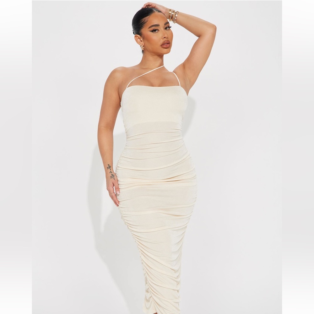 Pamela Ruched Midi Dress - Cream